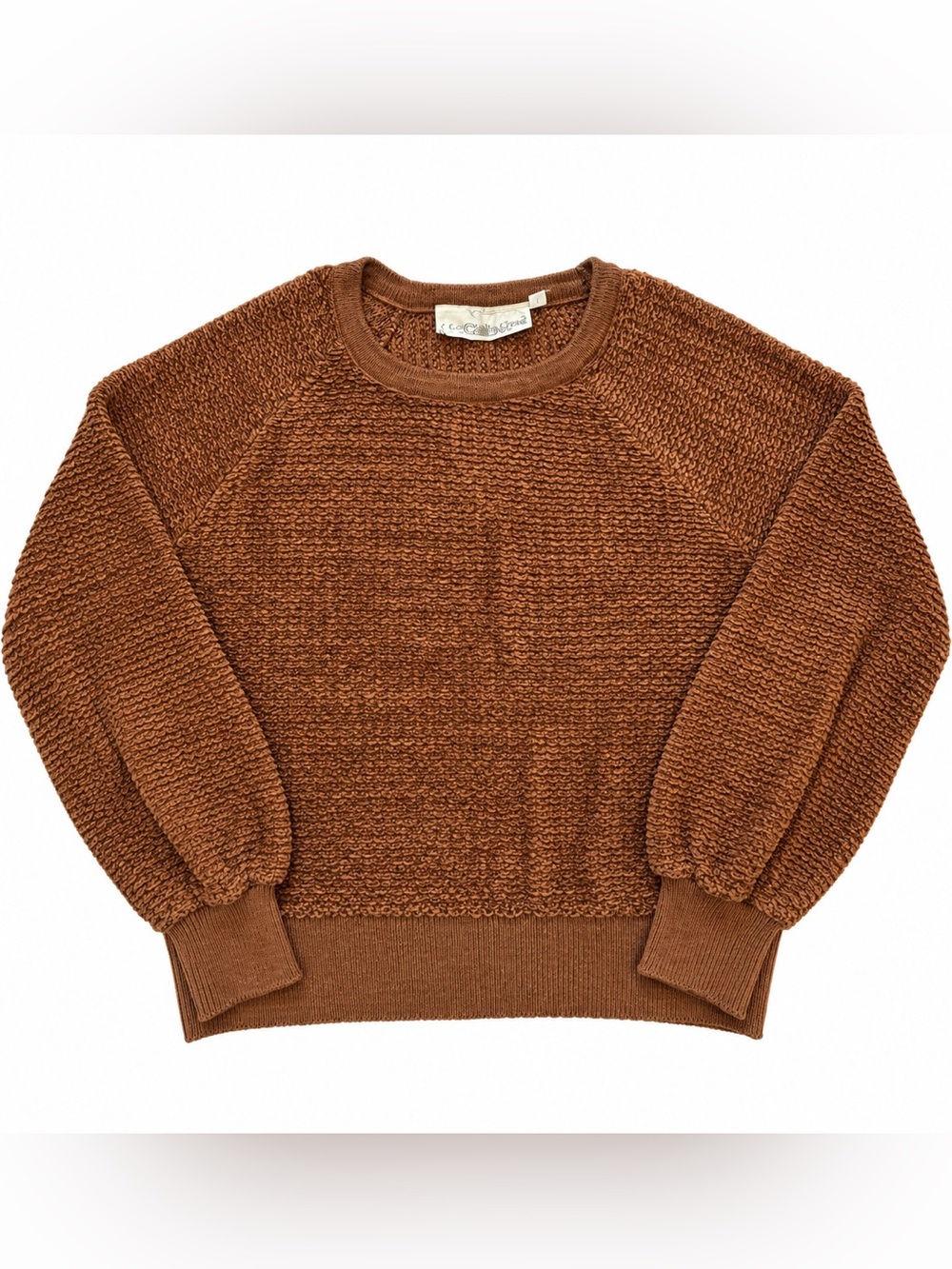 Vintage Liz Claiborne Sweater Womens M Brown Textured Knit Balloon Sleeve 90s
